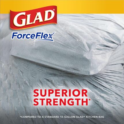 Glad Trash Bags, ForceFlex Tall Kitchen Drawstring Garbage Bags, 13 Gal, Fresh Clean Scent with Febreze